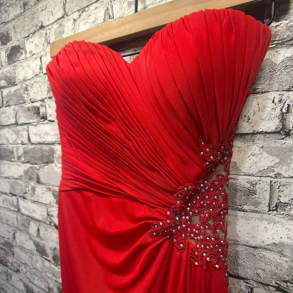 EUC Xscape Strapless Beaded Cut Out Back Prom Dress Size 0 (Red) STYLE# XS6876 - Picture 5 of 15